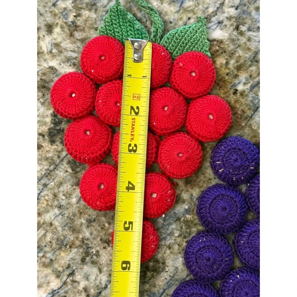Vintage Hand Crocheted Bottle Cap Hot Pad Trivet Grape Cluster Berries Lot Of 2